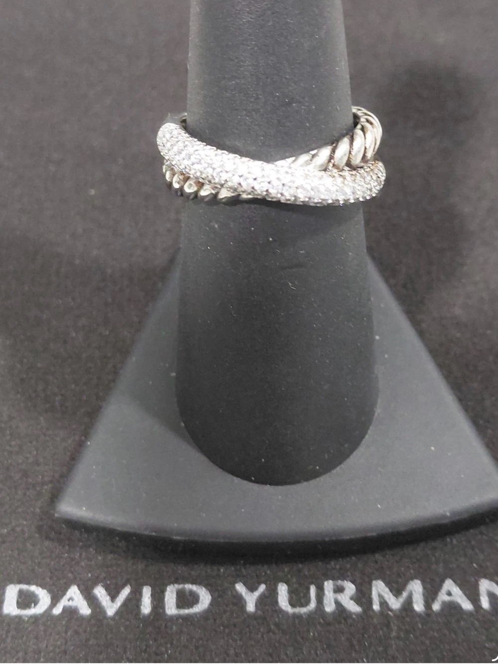 David Yurman Silver Pave Crossover Ring with Twisted Cable